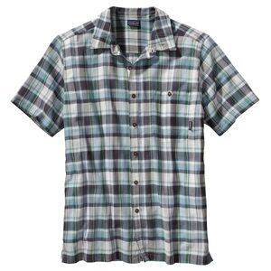 Patagonia Organic Cotton Plaid Shirt Men’s M Blue Green Short Sleeve Button Down